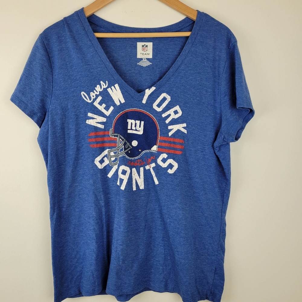 NFL New York Giants Women's V Neck Graphic Tee Shirt XL Blue